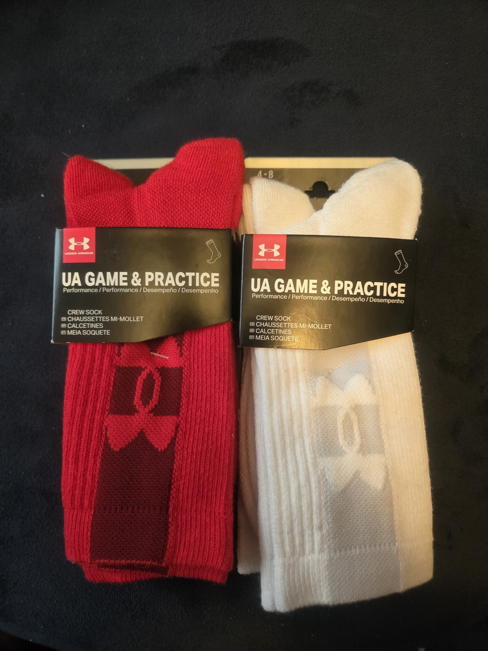 4 Pairs New Under Armour UA Game & Practice Crew Socks - Red and White Pair